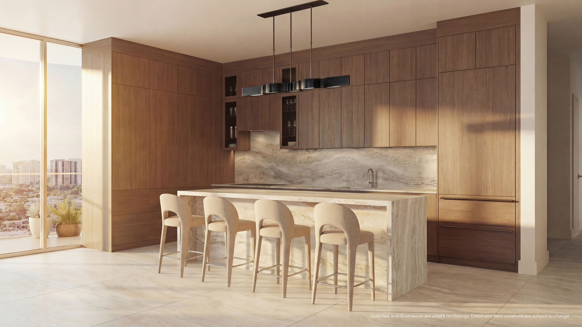 Travertine kitchen with Sub-Zero and Wolf appliances