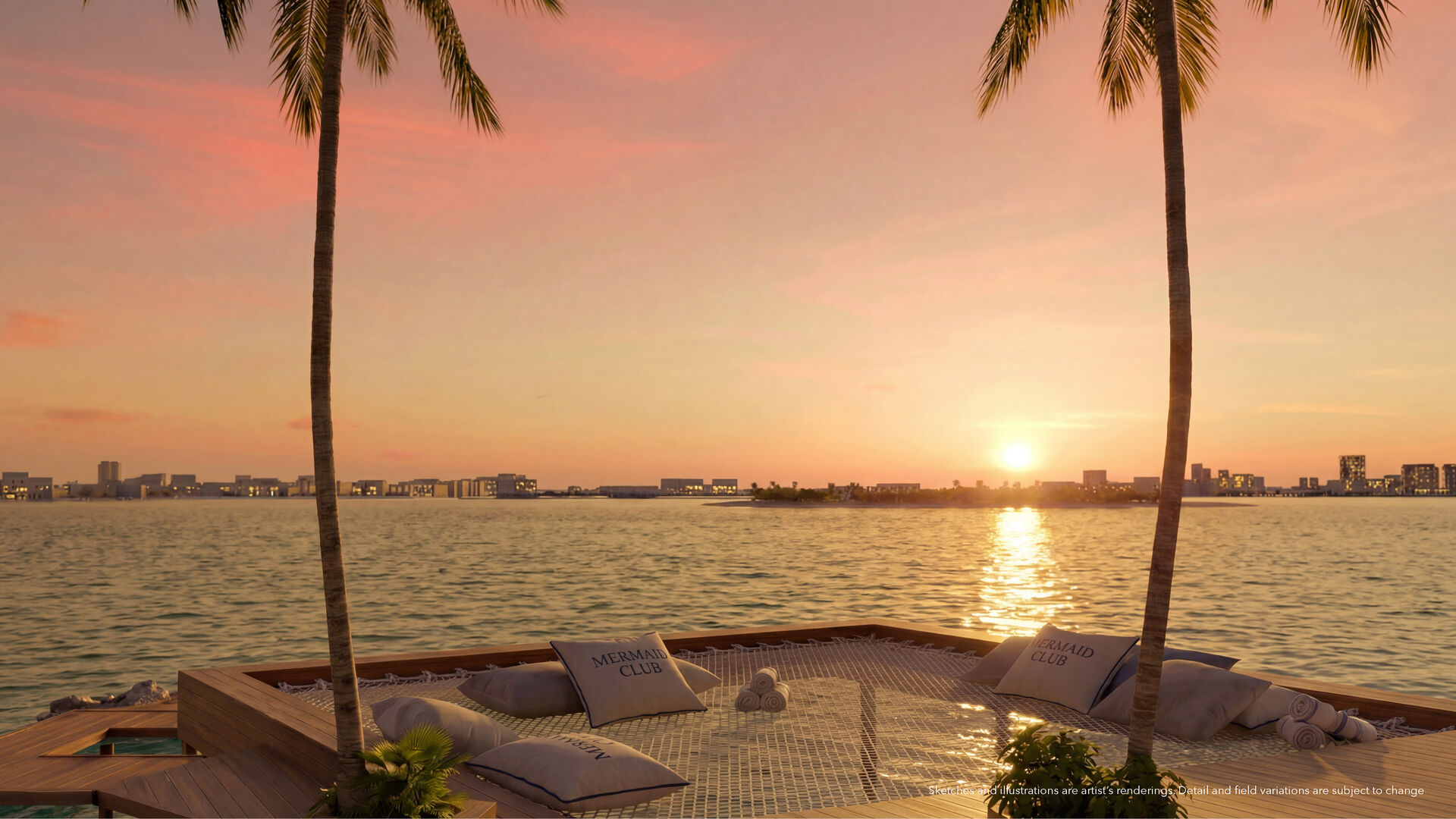 Sunbeds at sunset on Biscayne Bay